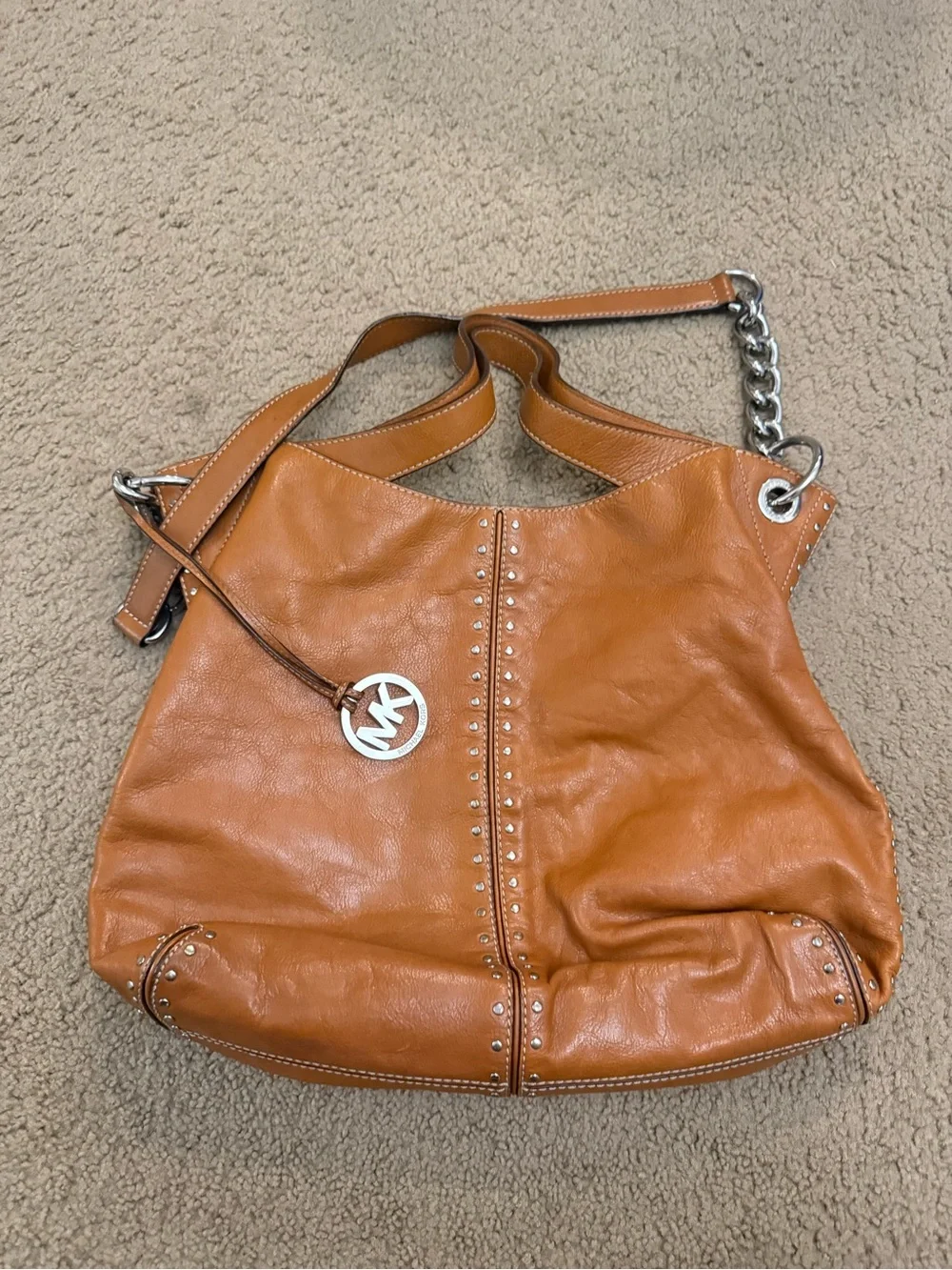 Michael Kors Cognac Leather Hobo with Silver Hardware